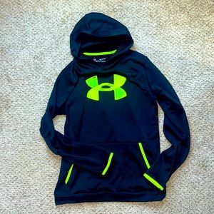 Under Armour Youth XL Navy and neon yellow hoodie Like New loose fit Nwot